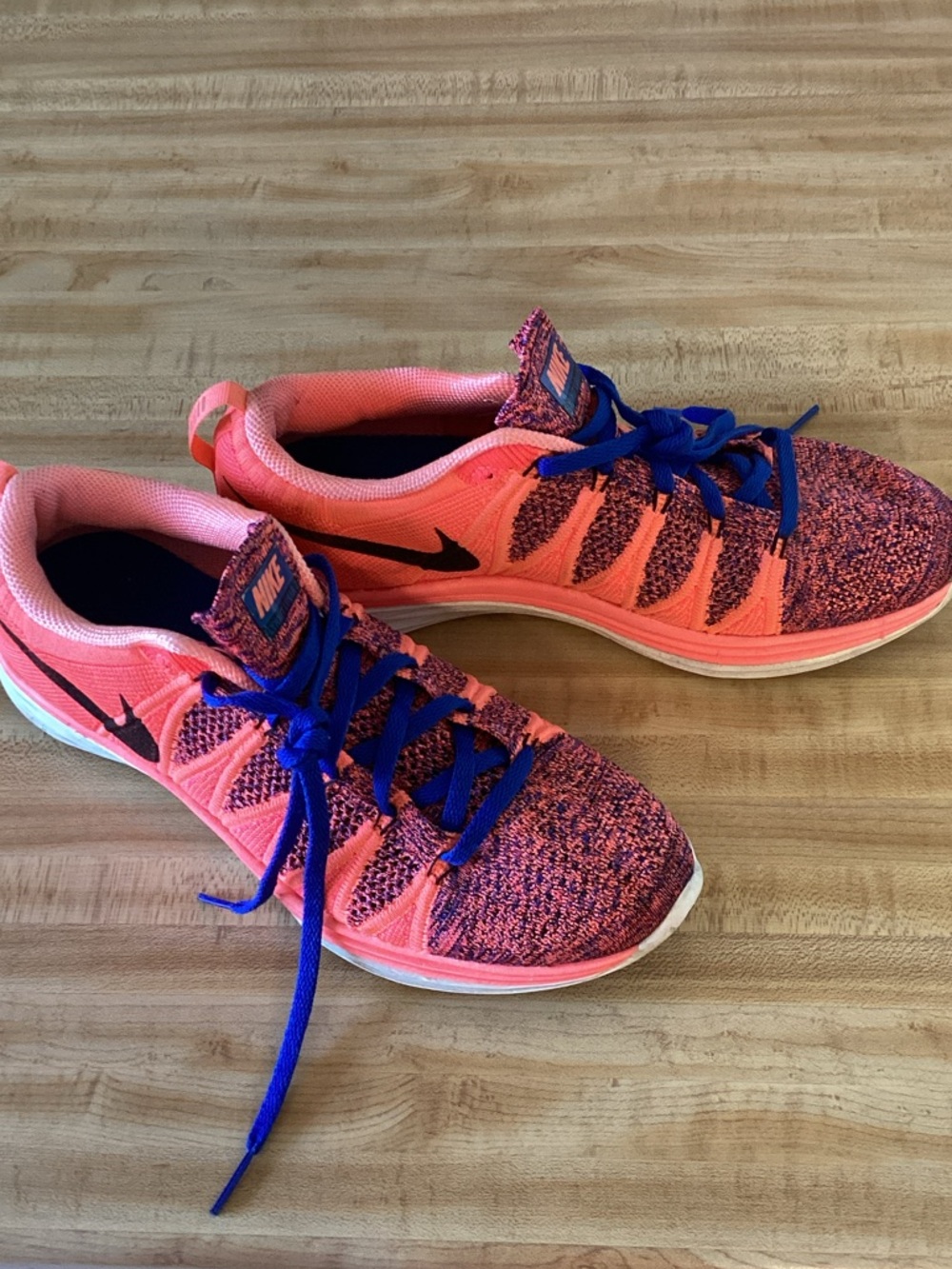 Nike Coral Pink and Royal Blue Knit Running Shoes